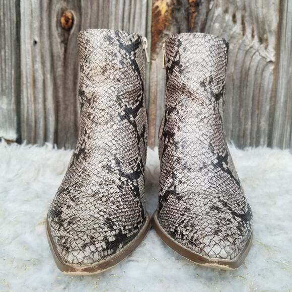 Snake Print Zip Ankle Boots Lulus x Matisse Spirit Size 7.5 Tan Synthetic Bootie - Picture 3 of 14